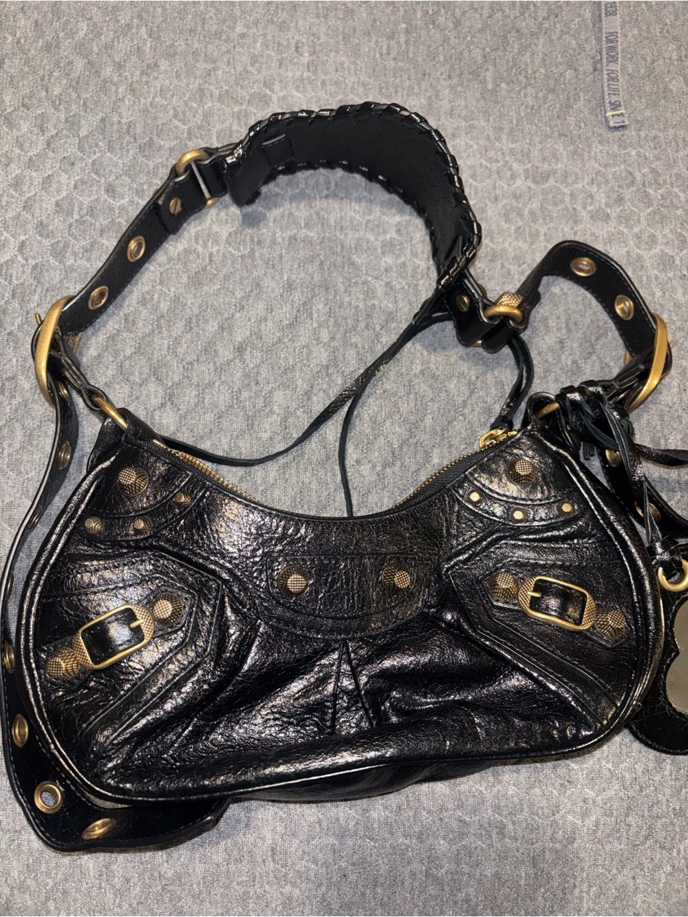 Balenciaga Black Leather Shoulder Bag with Gold Hardware